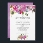 Invitación Vintage Floral Watercolor Bat Mitzvah<br><div class="desc">Rubor peonías murciélago floral mitzvah invitaciones con acentos de verde violeta y sabio.</div>