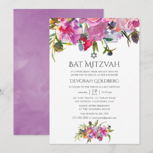 Invitación Vintage Floral Watercolor Bat Mitzvah