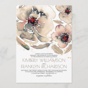 Invitación Vintage Floral Watercolor Marfil Crema Fall Weddin
