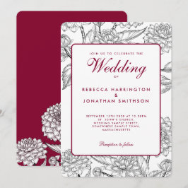 Invitación Vintage Floral Wine Red Wedding Invitation Card