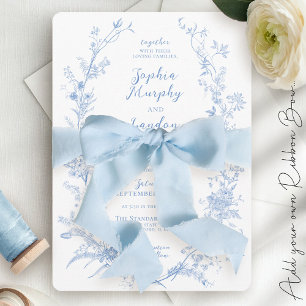 Invitación Vintage Floral Wreath Dusty Blue Elegant Wedding