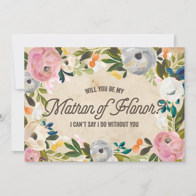 Invitación Vintage Florals | Matron of Honor (Anverso)