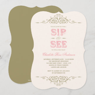 Invitación Vintage Florece Elegante Recién nacido Chica Sip Y