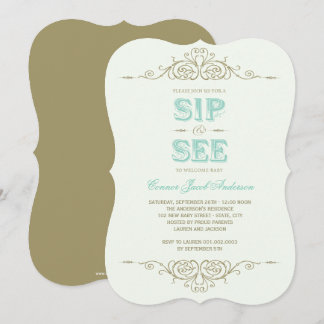 Invitación Vintage Florece Elegante Recién nacido Niño Sip Y 
