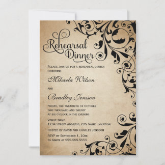 Invitación Vintage Flourils Swirls Ensayo Cena