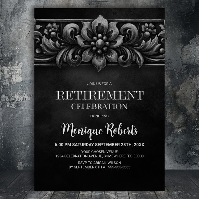 Invitación Vintage Flower Black Retirement Party (Subido por el creador)