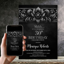 Vintage Flower Black Surprise 30th Birthday Party