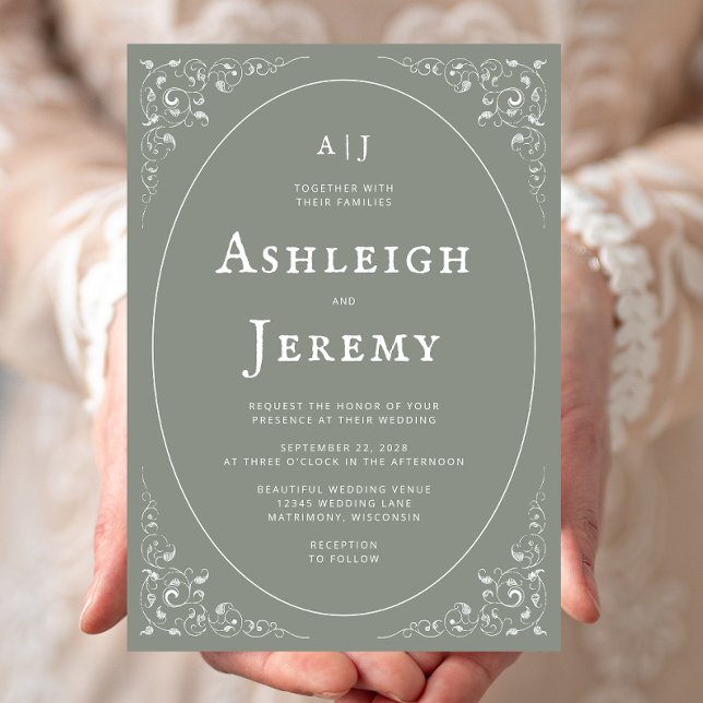 Invitación Vintage Foliage Sage Green Wedding (Subido por el creador)