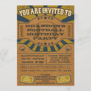 Invitación Vintage Football Birday Party Invitation Gold