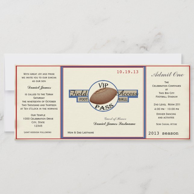 Invitación Vintage Football Field Pass (Anverso)