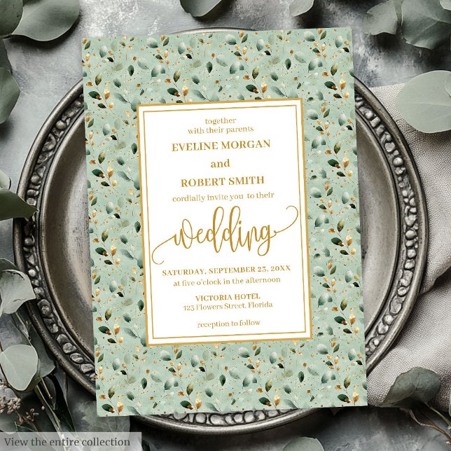 Invitación Vintage Forest Green Gold Boda (Vintage Forest Green Gold Greenery Wedding Invitation)