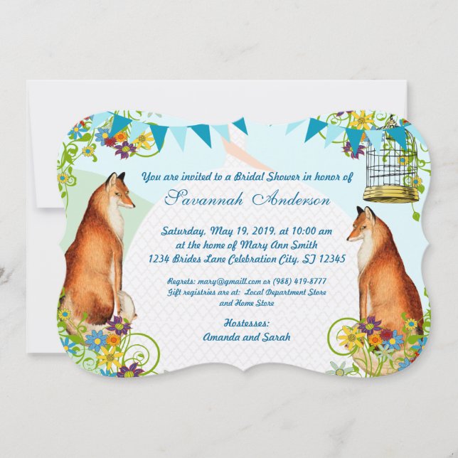 Invitación Vintage Fox Bunting Garden Bridal Shower (Anverso)