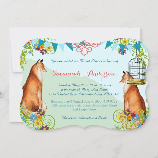 Invitación Vintage Fox Bunting Garden Bridal Shower (Anverso)