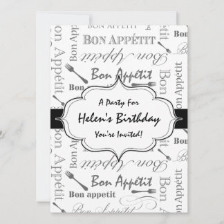 Invitación Vintage francés Bon Appetit negro y blanco