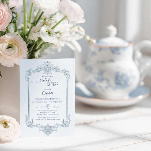Invitación Vintage French Blue Bridal Shower (Subido por el creador)