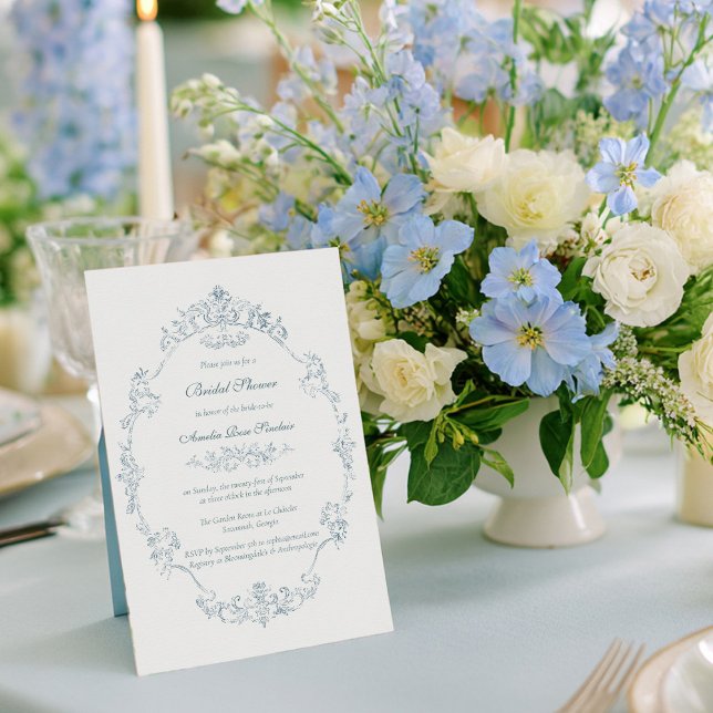 Invitación Vintage French Blue Frame Bridal Shower (Subido por el creador)