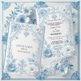 Invitación Vintage French Country Floral Blue White Wedding