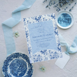 Invitación Vintage French Floral Toile Blue Bridal Shower