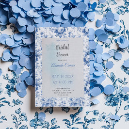 Invitación Vintage French Floral Toile Blue Bridal Shower