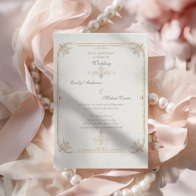 Invitación Vintage French Gold Wedding Frame Invitation (Subido por el creador)