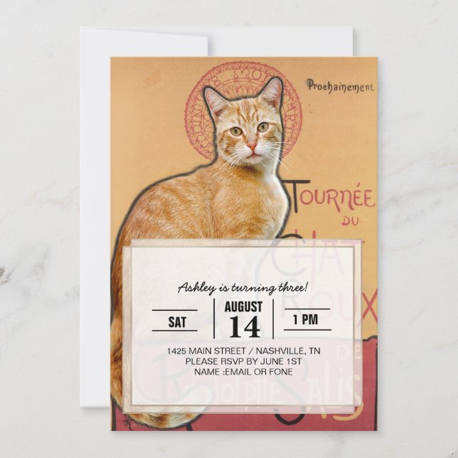 Invitación    Vintage French Poster Style Orange Cat          (Anverso)