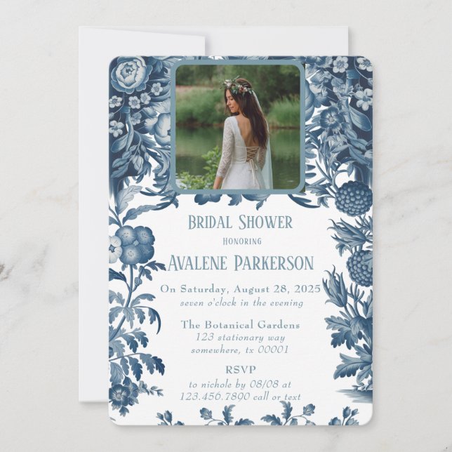 Invitación Vintage French Toile Floral Bridal Shower (Anverso)