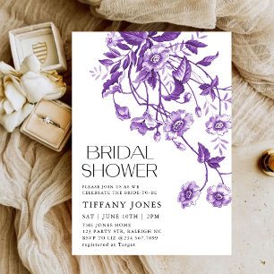Invitación Vintage French Toile Purple Floral Bridal Shower