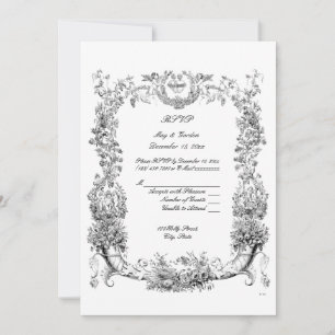 Invitación Vintage frontera barroca rococó con corazón RSVP