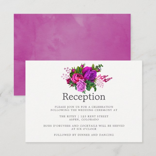 Invitación Vintage Fuchsia & Purple Shabby Wedding (Anverso / Reverso)