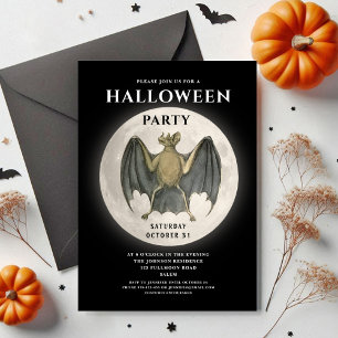 Invitación Vintage Full Moon Bat Halloween Party