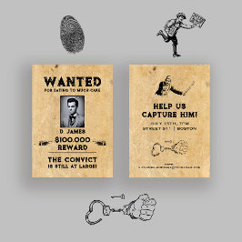 Invitación Vintage Fun Convicto Reward Wanted Birthday Party
