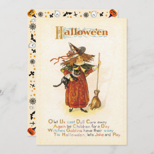 Invitación Vintage Fun Little Witch Halloween