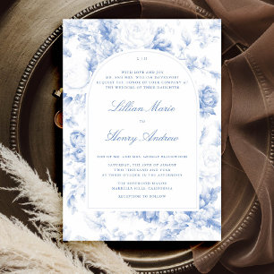 Invitación Vintage Garden Blue Toile Arch Classic Boda