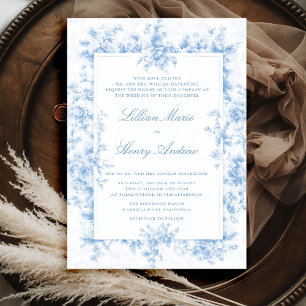 Invitación Vintage Garden Blue Toile Boda de marco francés