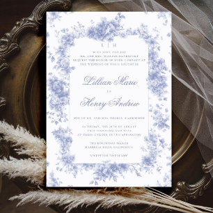 Invitación Vintage Garden Blue Toile Boda floral francés