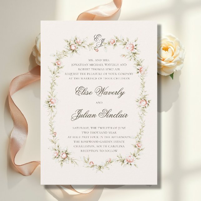 Invitación Vintage Garden Ethereal Blush Parents Host Wedding (vintage garden ethereal blush floral wedding invitation parents romantic regency jane austin castle)