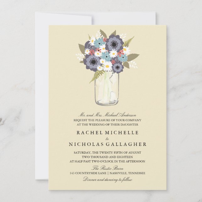 Invitación Vintage Garden Mason | Boda (Anverso)