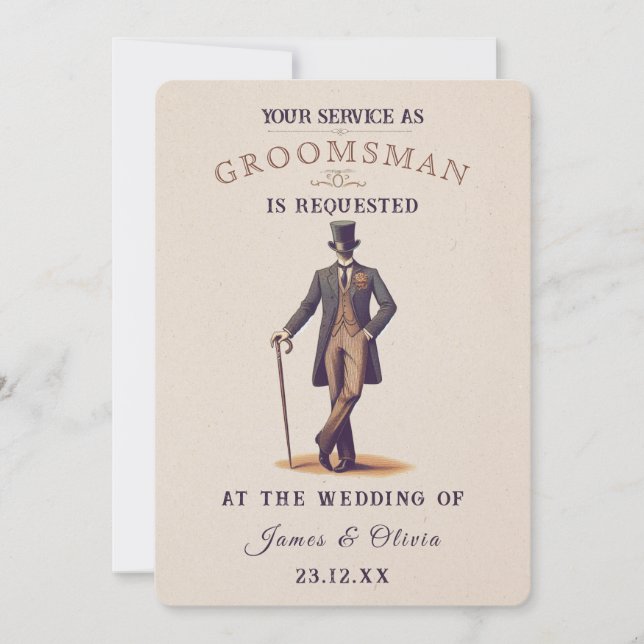 Invitación Vintage Gent Groomsman Request Card (Anverso)