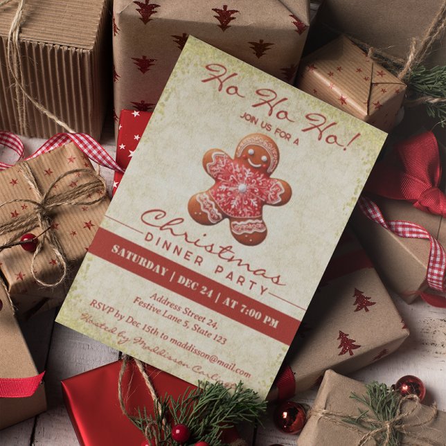 Invitación Vintage Gingerbread Man Navidades Fiesta (Subido por el creador)