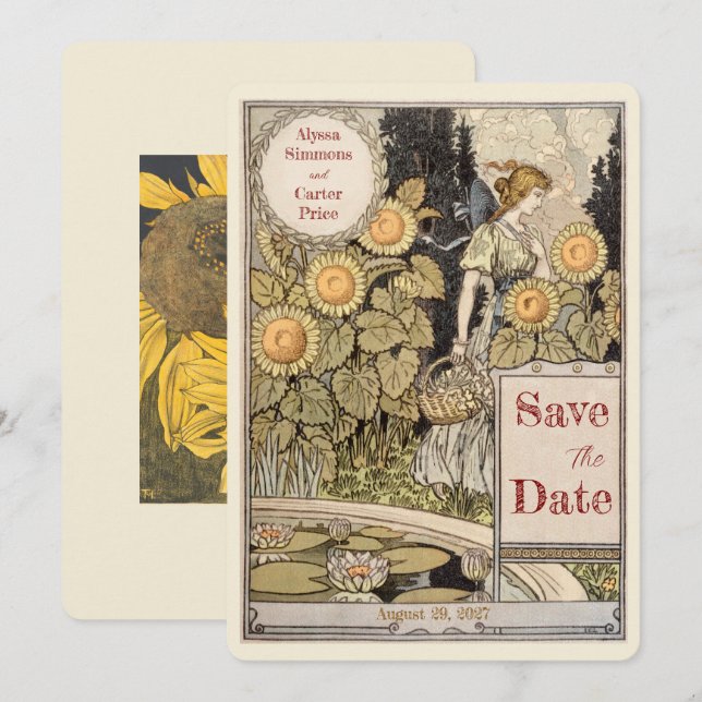 Invitación Vintage Girasol Otoño Guardar la Fecha (Anverso / Reverso)