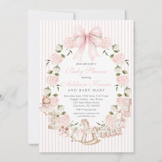 Invitación Vintage Girl Baby Shower, Baby girl toys (Anverso)