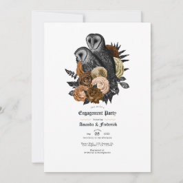 Invitación Vintage Glam Amber Owls Partido de Compromiso Góti
