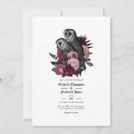 Invitación Vintage Glam Burgundy Owls Gothic Boda