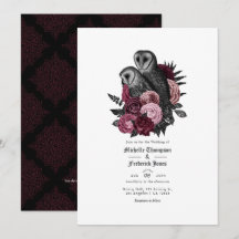 Vintage Glam Burgundy Owls Gothic Boda QR Code
