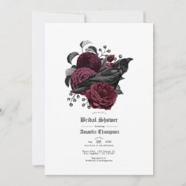 Invitación Vintage Glam Burgundy Raven Gótica Bridal Shower
