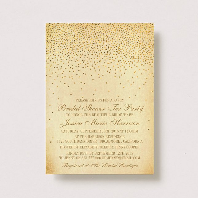 Invitación Vintage Glam Gold Confetti Bridal Shower (Subido por el creador)