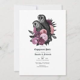 Invitación Vintage Glam Mauve Owls Gothic Engagement Party