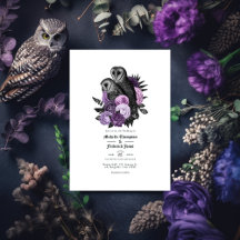Vintage Glam Purple Owls Boda gótico Código QR