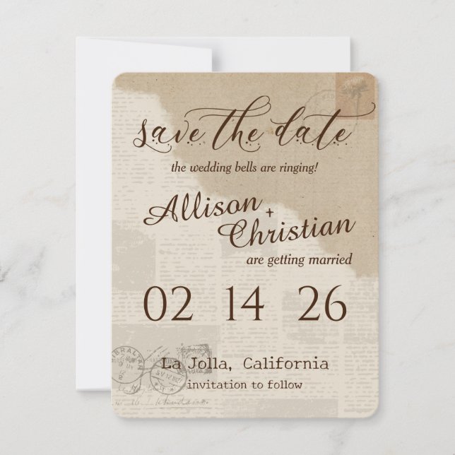 Invitación Vintage Glam Wedding Save The Date Invitation (Anverso)