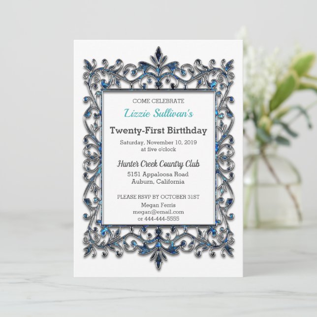 Invitación Vintage Glitzy Border Birday (Anverso de pie)